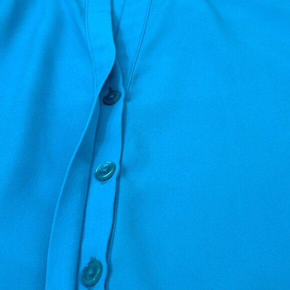 NWOT Peter Nygard Teal Button-Down Blouse 3/4 Sleeve Split Hem Tie-waist Size 6 - Picture 4 of 6